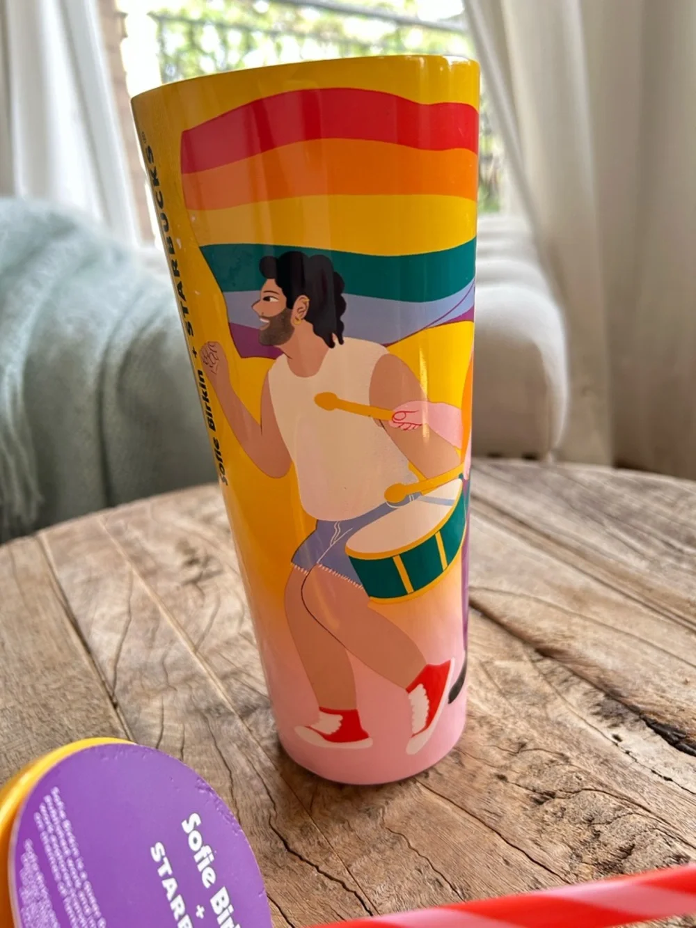 Starbucks Yellow Rainbow Dance Tumbler with Multicolor Artwork